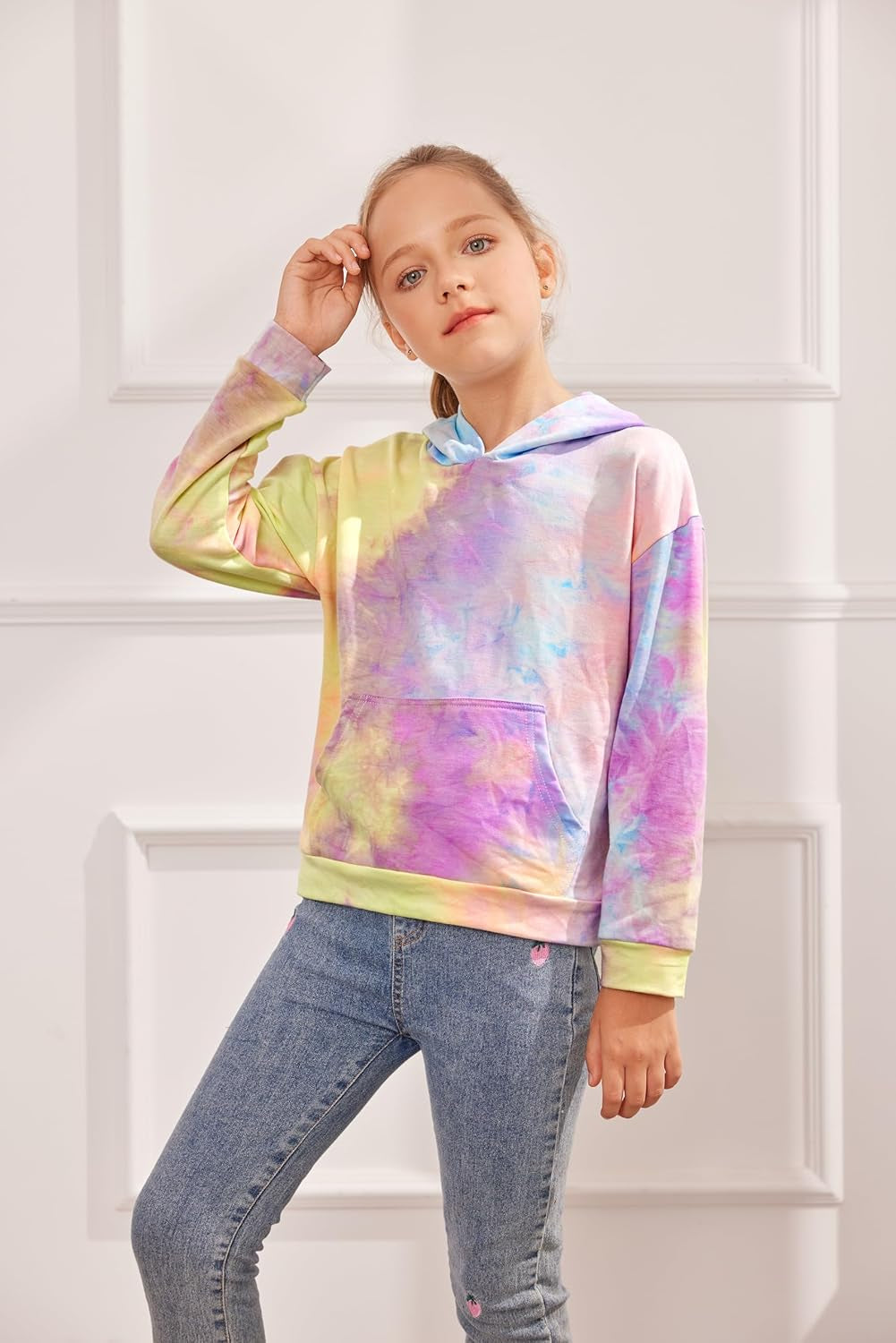 Girls Tie Dye Hoodies Sweatshirts Loose Casual Long Sleeve Pullover Hooded with Pockets