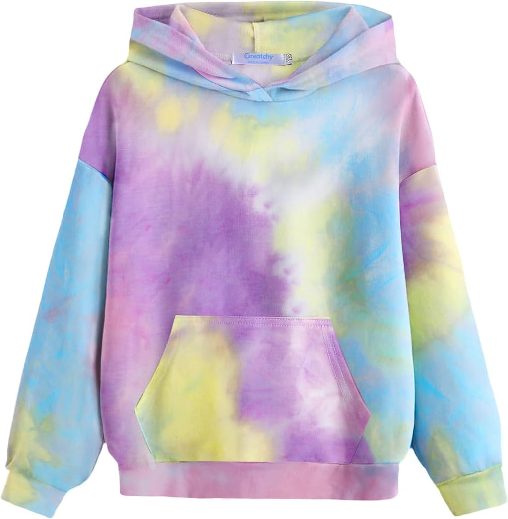 Girls Tie Dye Hoodies Sweatshirts Loose Casual Long Sleeve Pullover Hooded with Pockets