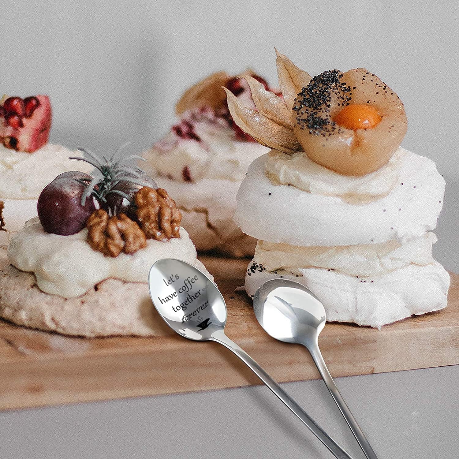 Anniversary Christmas Birthday Gifts for Her Him Engraved Coffee Spoon, 2 Pcs Personalized Stainless Steel Spoon Couple Gifts, Valentines Day Wedding Engagement Graduation Gifts for Couples