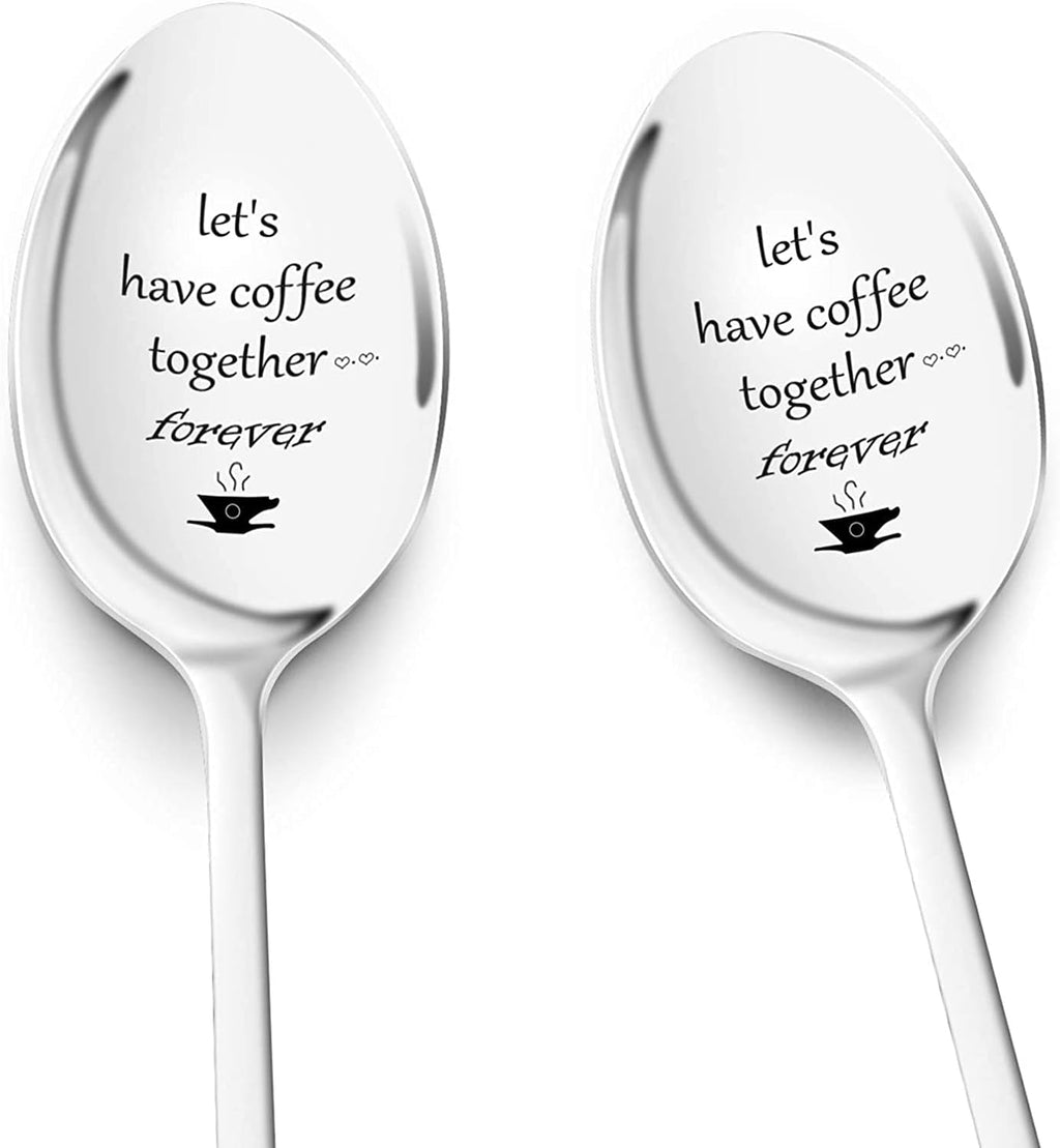 Anniversary Christmas Birthday Gifts for Her Him Engraved Coffee Spoon, 2 Pcs Personalized Stainless Steel Spoon Couple Gifts, Valentines Day Wedding Engagement Graduation Gifts for Couples