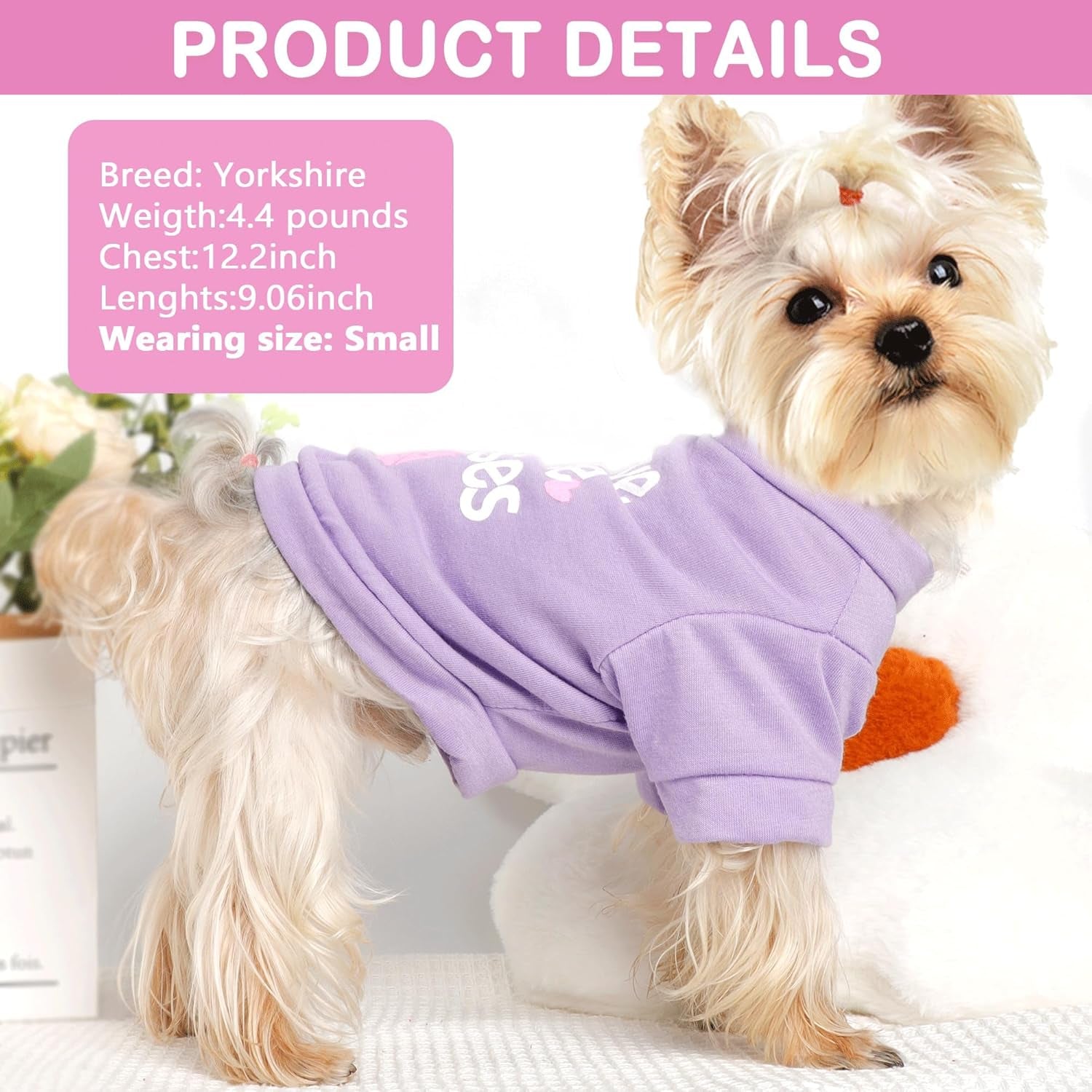 Dog Clothes for Small Dogs Girl, 4 Pack Yorkie Female Tshirt Pet Chihuahua Teacup Fall, Summer Cute Princess Puppy Outfit Apparel Shirt Girl