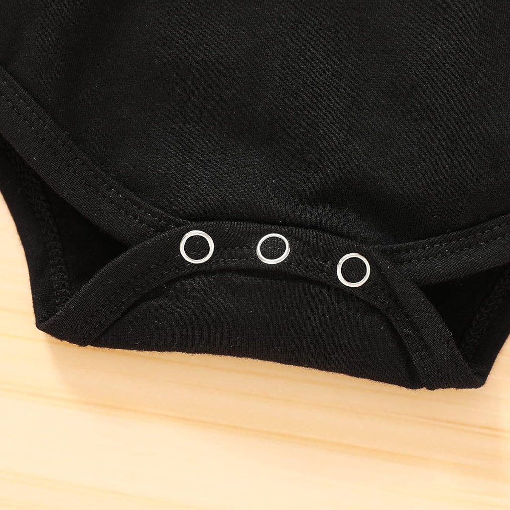 Infant Baby Girl Clothes Summer Black Embroidered Cow Letters Print Romper Cow Spots Shorts Set Toddler Outfits