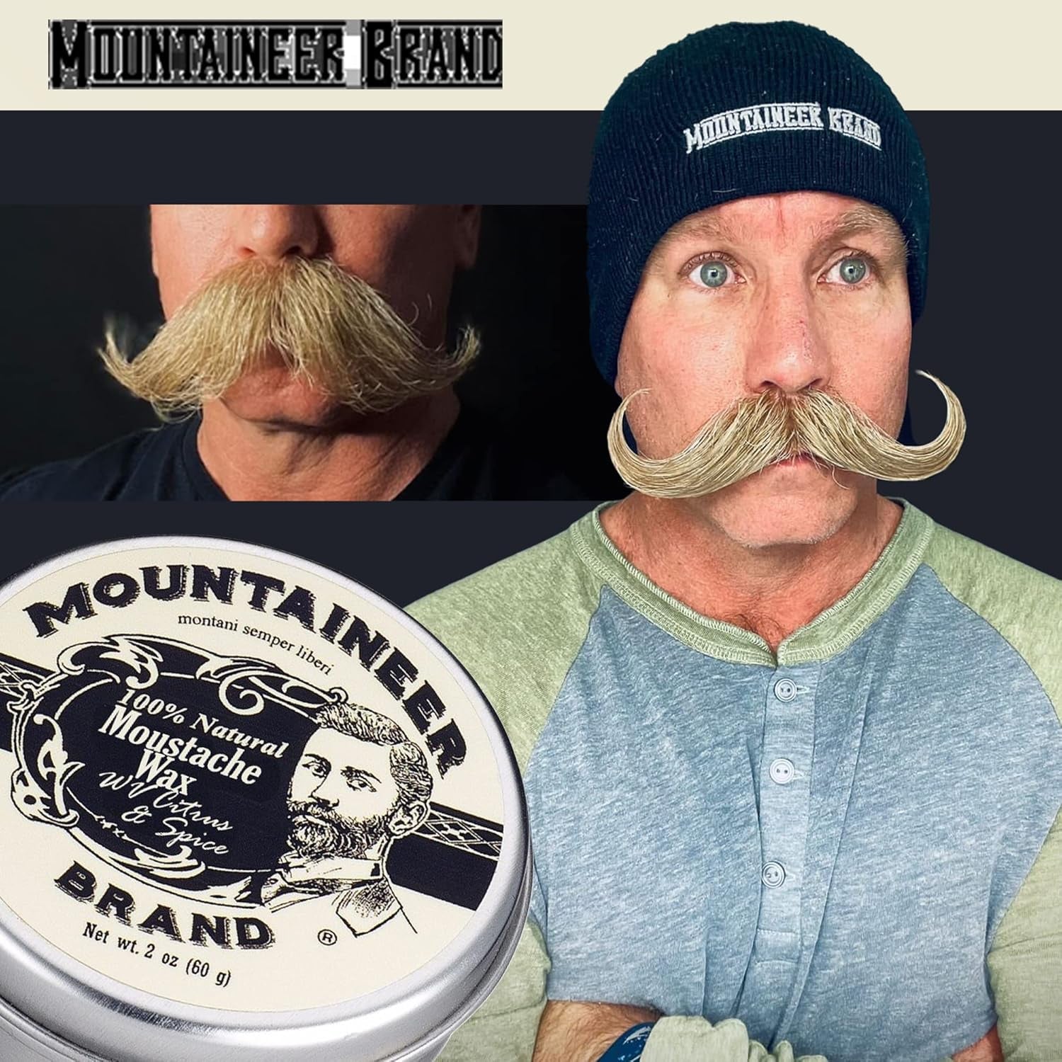 Natural Mustache Wax | Citrus & Spice Scent | Made in West Virginia | Long Lasting Hold | Smooths, Conditons, Styles | Organic Moustache Balm | 2Oz