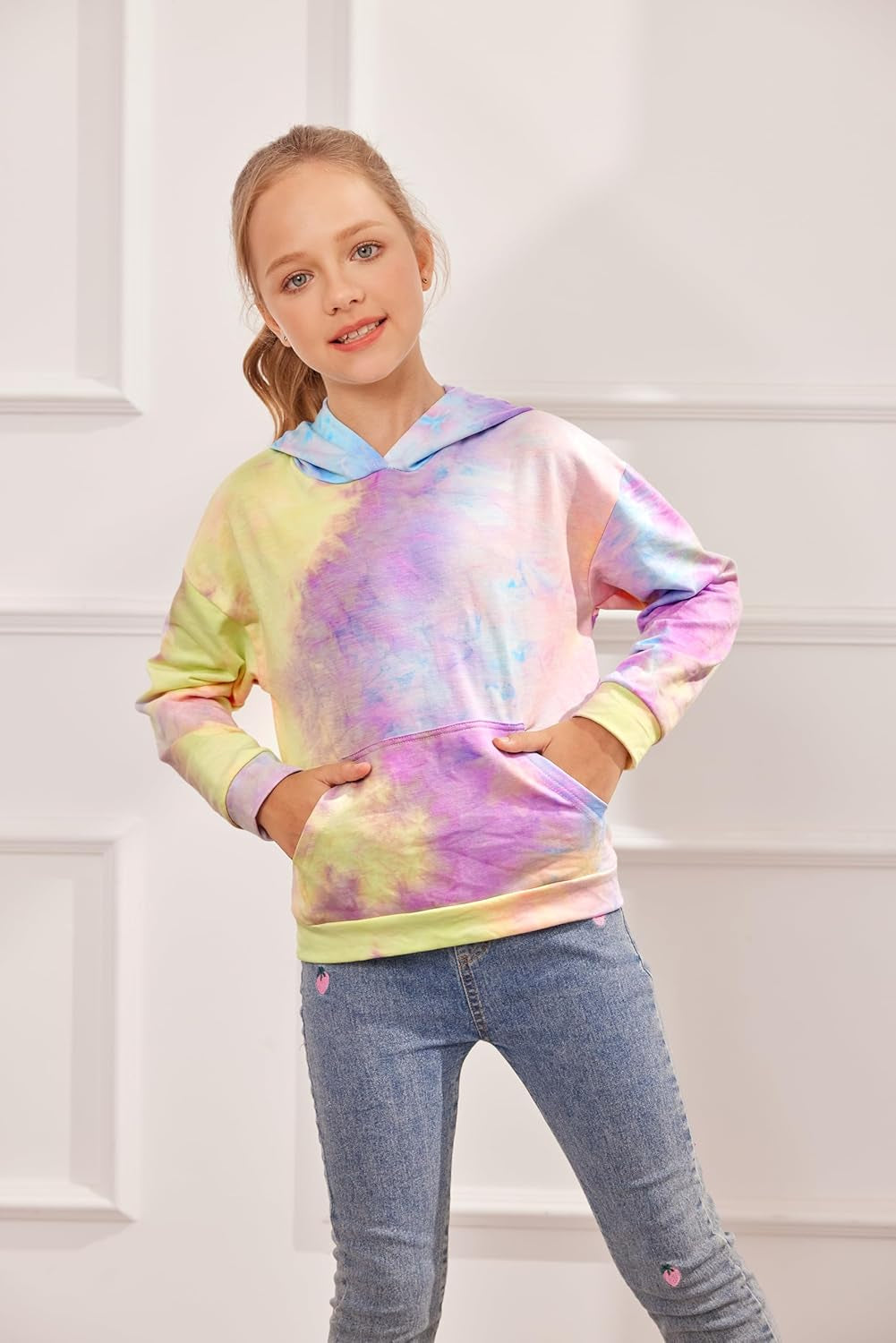 Girls Tie Dye Hoodies Sweatshirts Loose Casual Long Sleeve Pullover Hooded with Pockets
