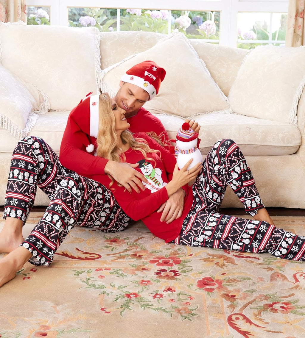 Christmas Pajamas for Men Family Matching Pj Set Sleepwear Top and Print Long Pants(Men Red, Medium)