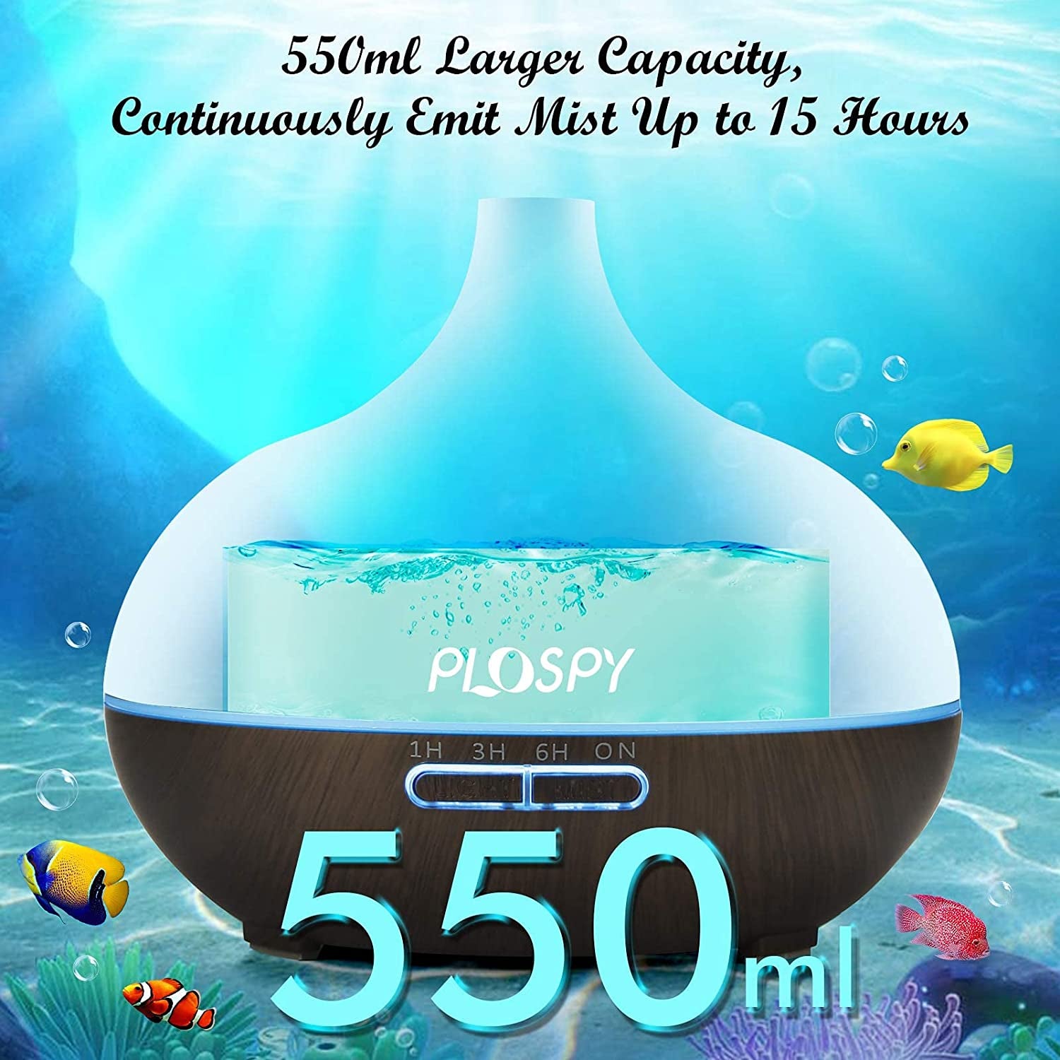 Diffusers for Essential Oils, 550Ml Aroma Diffuser Ultrasonic Essential Oil Diffuser Cool Mist Humidifier with 4 Timer & 15 Colors Light, Auto Power-Off Air Diffusers for Home Office