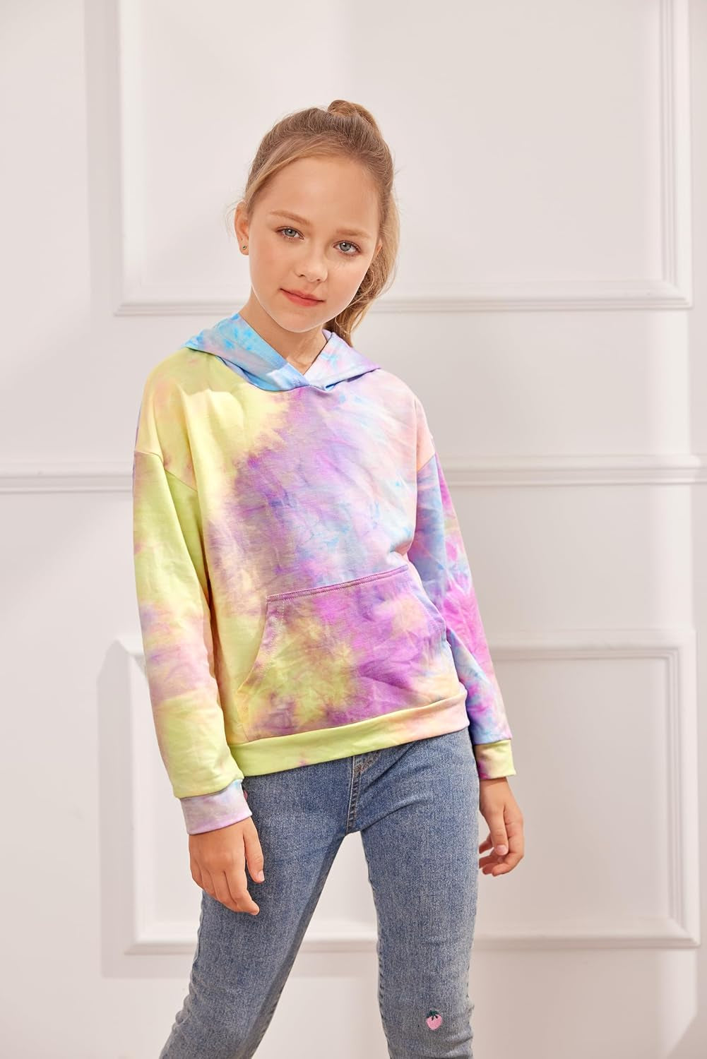Girls Tie Dye Hoodies Sweatshirts Loose Casual Long Sleeve Pullover Hooded with Pockets
