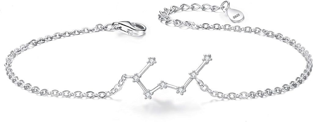 Gifts for Mom Women 925 Sterling Silver CZ Horoscope Zodiac 12 Constellation Astrology Link Bracelet for Mothers Day/Valentines Day/Birthday/Christmas/Anniversary