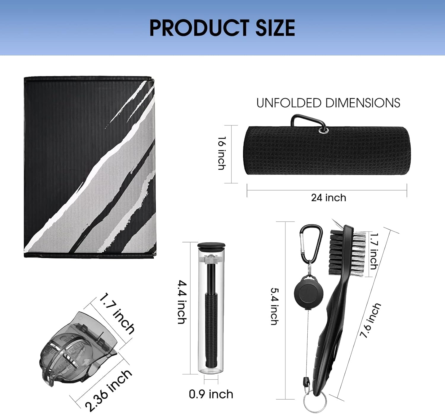 Golf Essentials Kit,Comes with a Golf Towel, Golf Club Cleaner,Golf Club Brush,Golf Club Groove Sharpener,Golf Ball Marker,Mini Golf Score Shot Stroke Counter