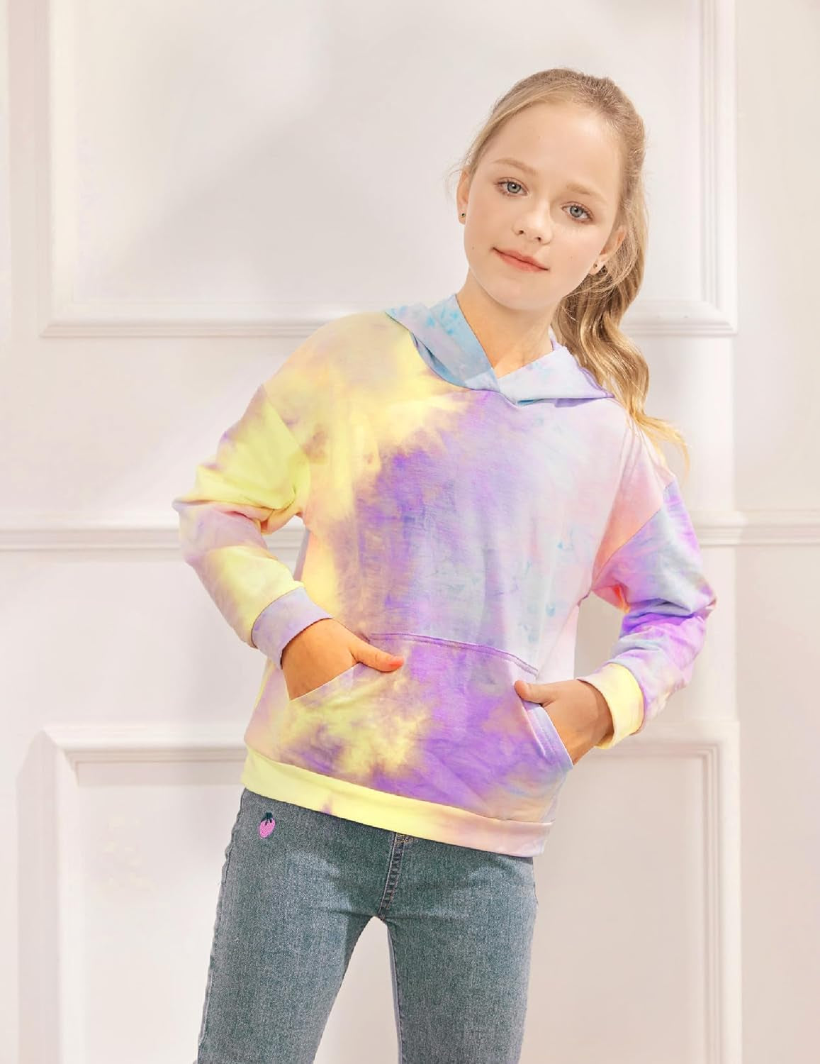 Girls Tie Dye Hoodies Sweatshirts Loose Casual Long Sleeve Pullover Hooded with Pockets