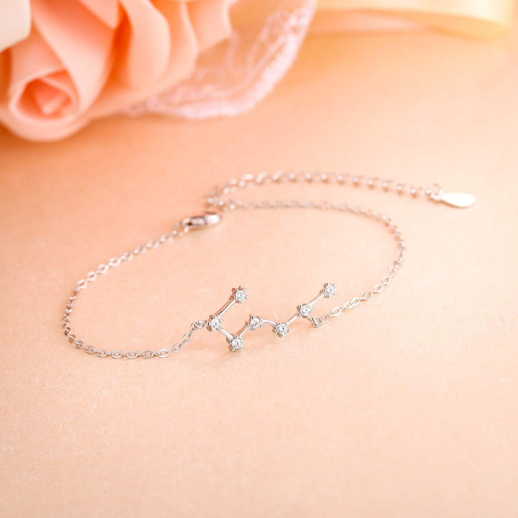 Gifts for Mom Women 925 Sterling Silver CZ Horoscope Zodiac 12 Constellation Astrology Link Bracelet for Mothers Day/Valentines Day/Birthday/Christmas/Anniversary