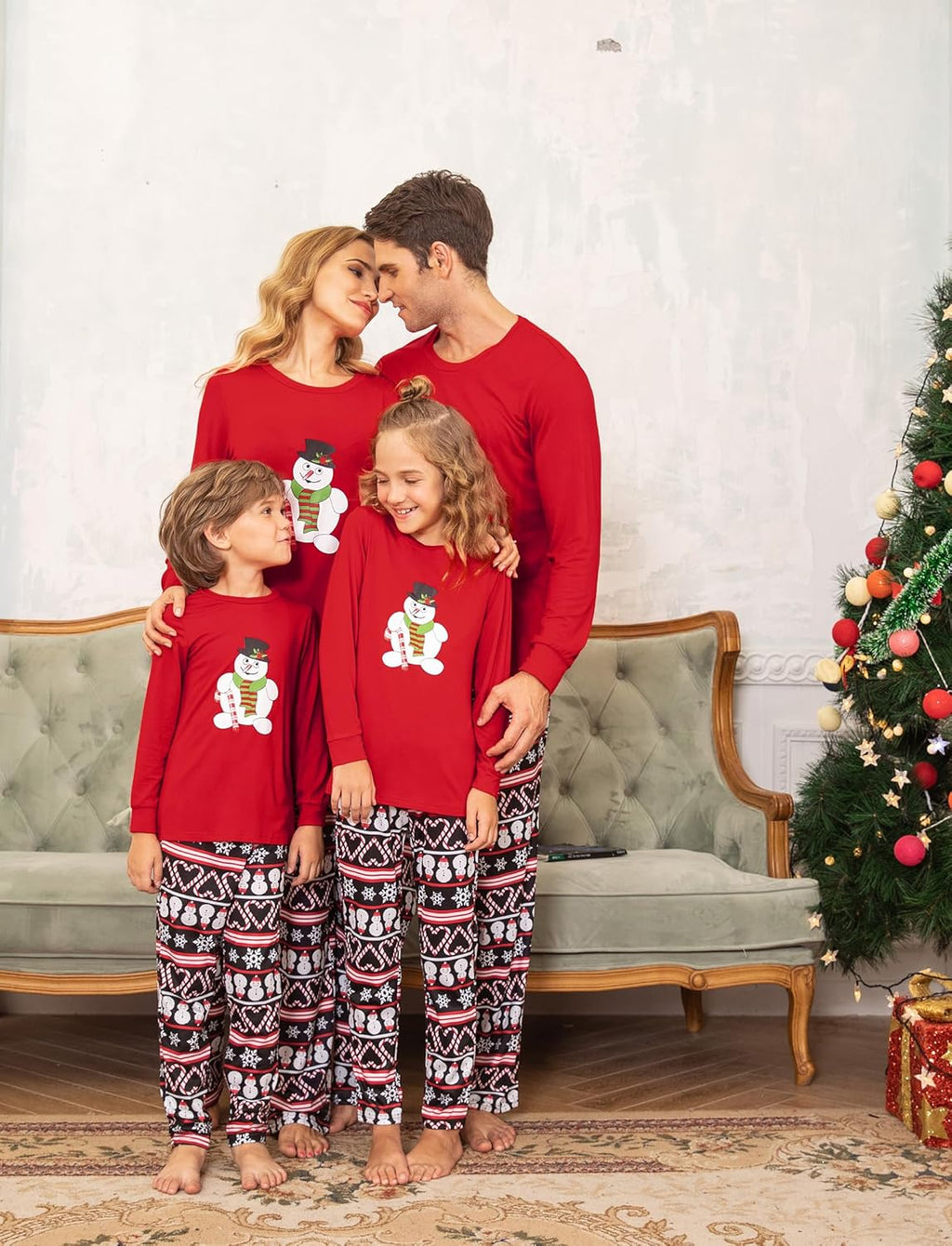 Christmas Pajamas for Men Family Matching Pj Set Sleepwear Top and Print Long Pants(Men Red, Medium)