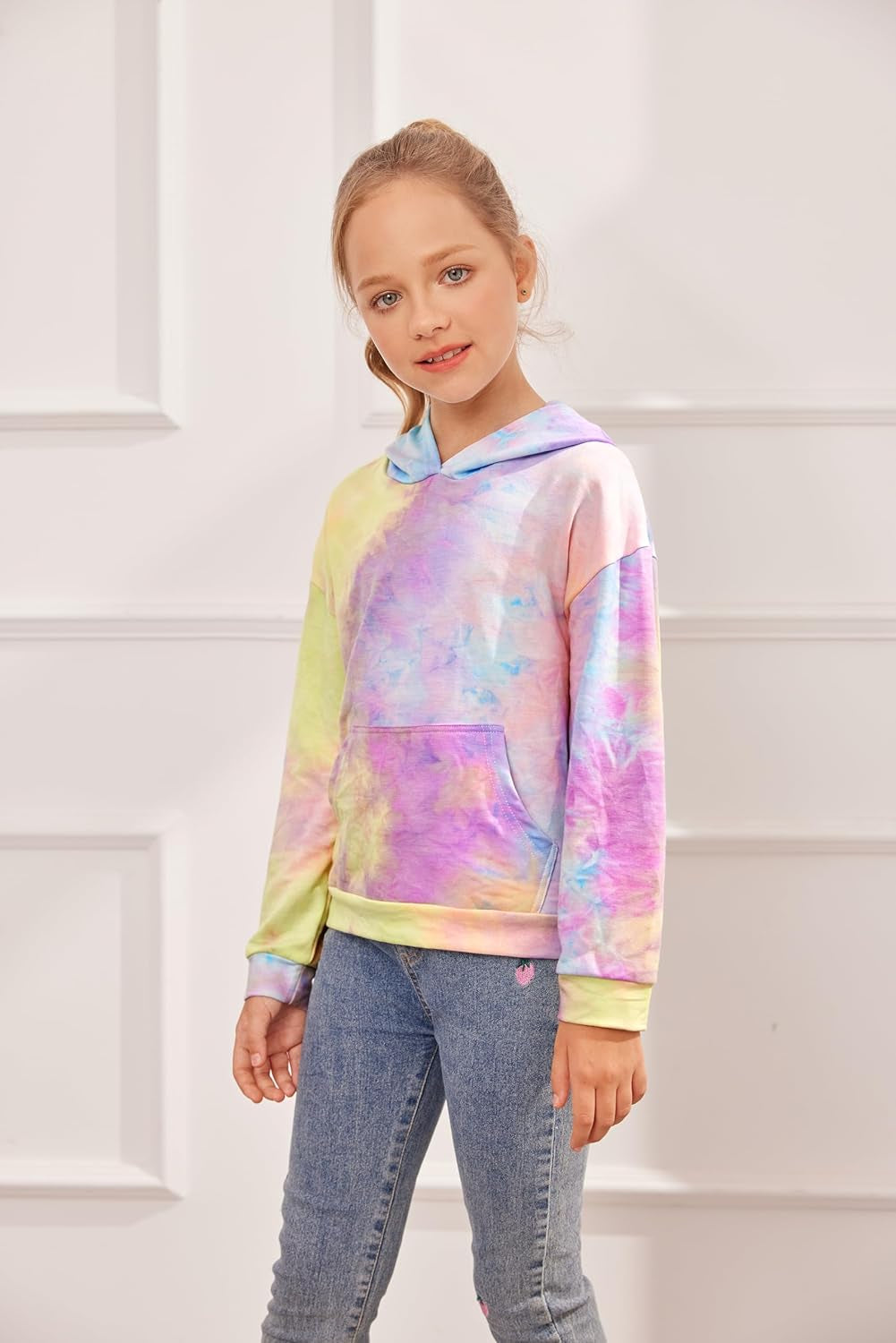 Girls Tie Dye Hoodies Sweatshirts Loose Casual Long Sleeve Pullover Hooded with Pockets