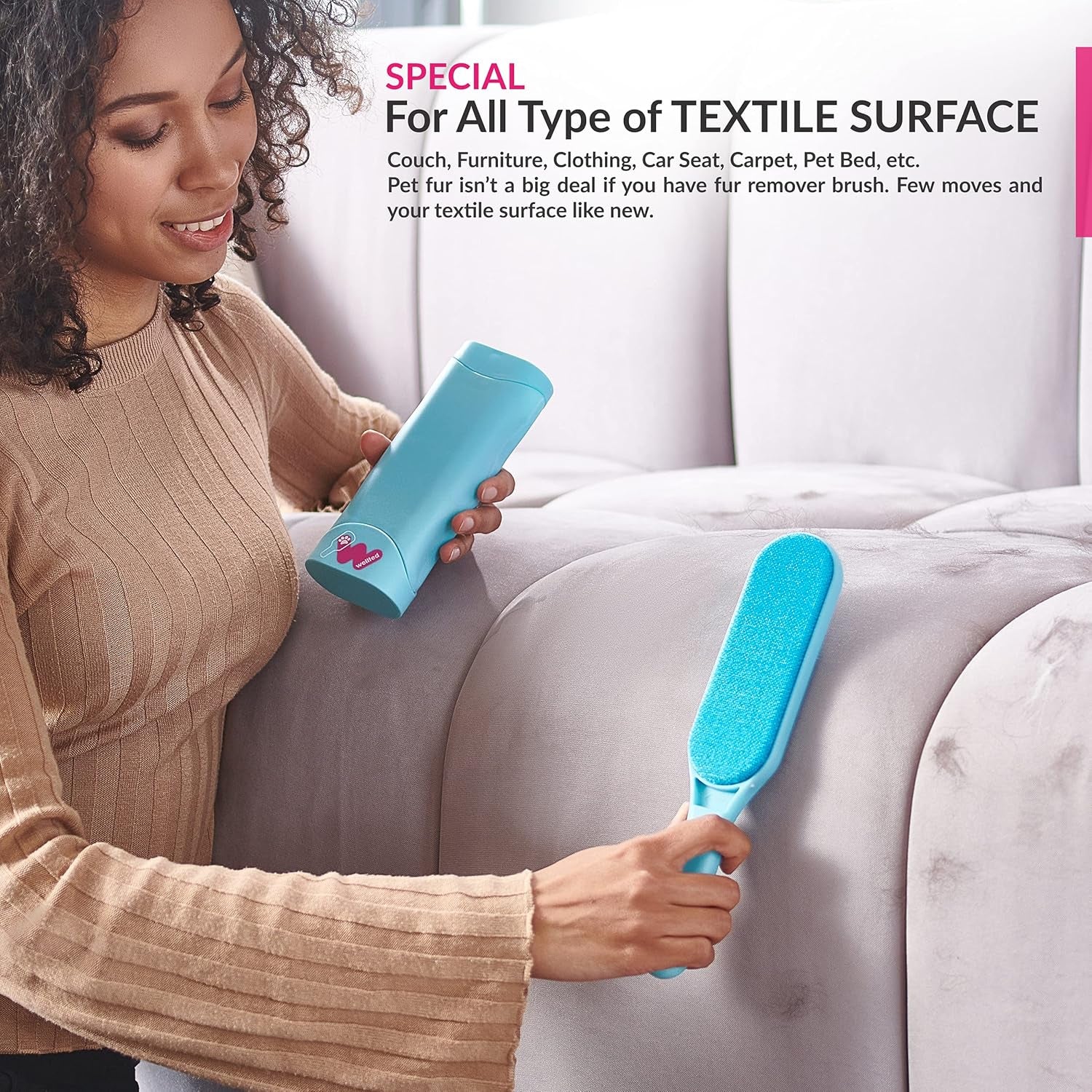 New Blue Self-Cleaning Double-Sided Pet Hair Remover for Couch, Furniture, Clothing, Car Seats, Carpet, Pet Bed - Dog & Cat Hair Remover, Fur & Lint Brush