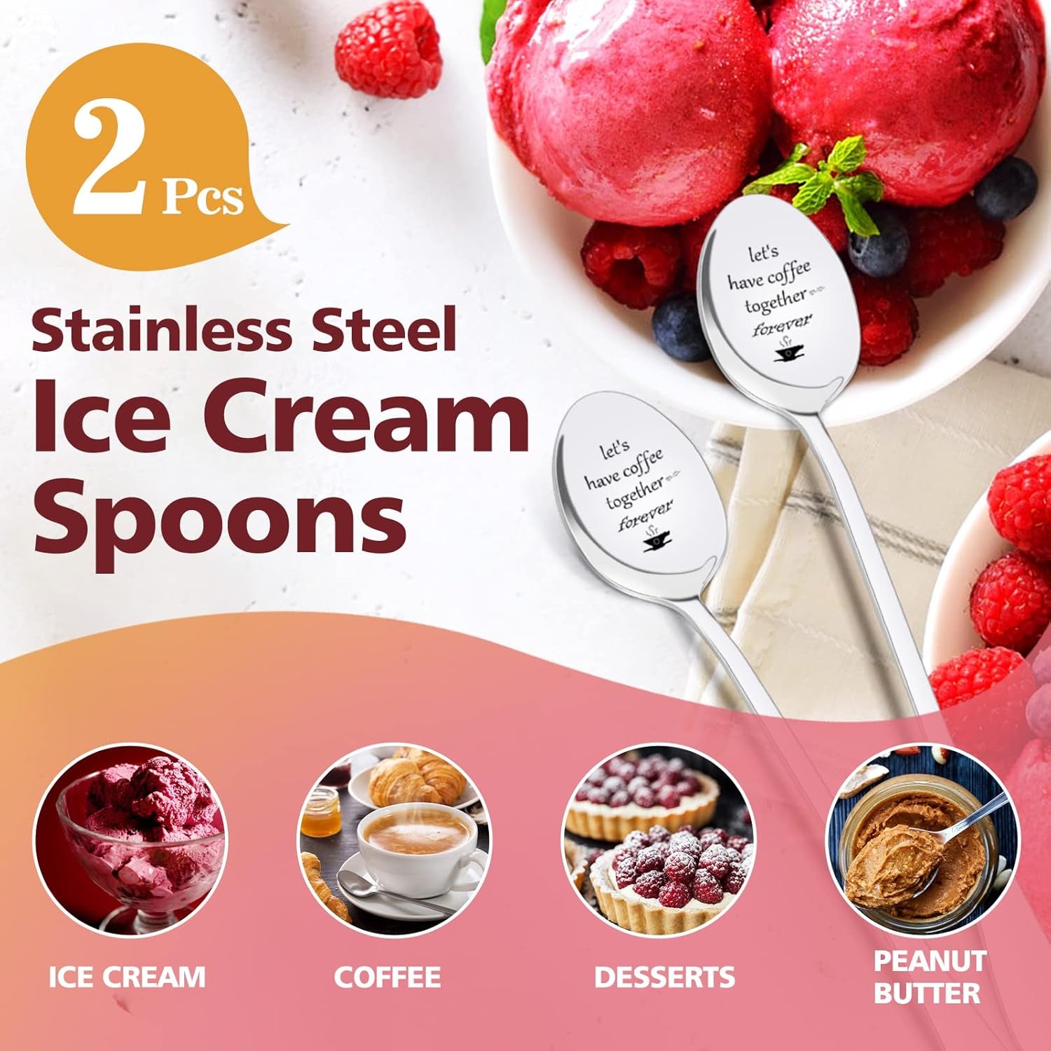 Anniversary Christmas Birthday Gifts for Her Him Engraved Coffee Spoon, 2 Pcs Personalized Stainless Steel Spoon Couple Gifts, Valentines Day Wedding Engagement Graduation Gifts for Couples