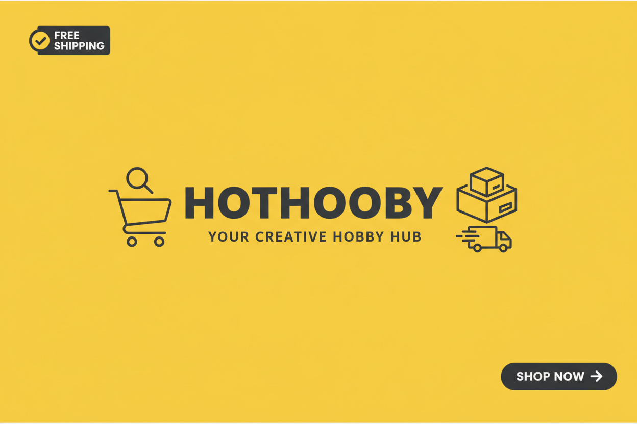 crea una imagen de color amarillo con las palabras hothoooby en mayusculas y que represente una tienda online y que sea agradable ala vista toma de referencia a amazon