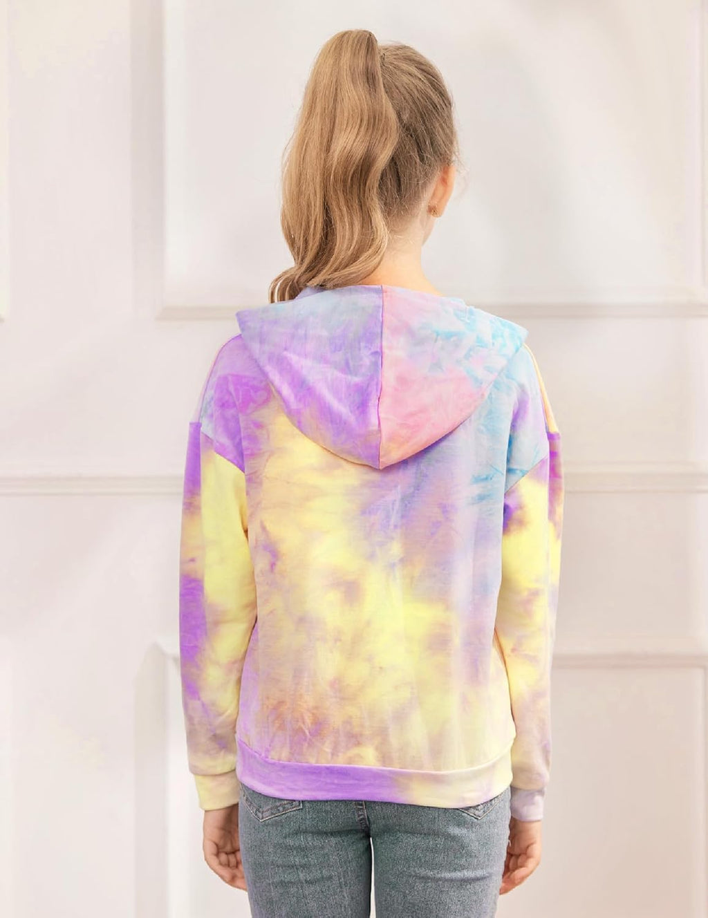 Girls Tie Dye Hoodies Sweatshirts Loose Casual Long Sleeve Pullover Hooded with Pockets