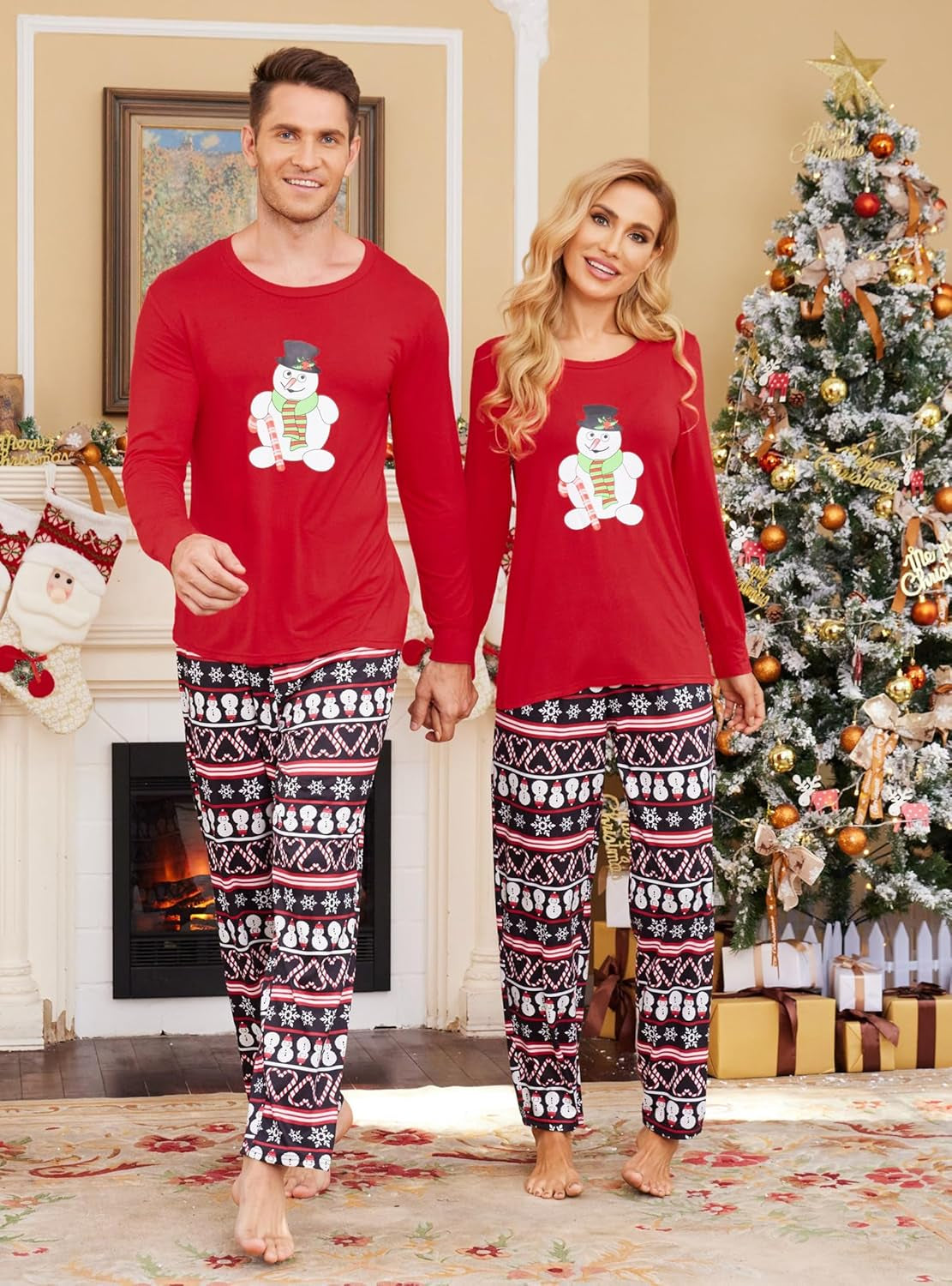Christmas Pajamas for Men Family Matching Pj Set Sleepwear Top and Print Long Pants(Men Red, Medium)